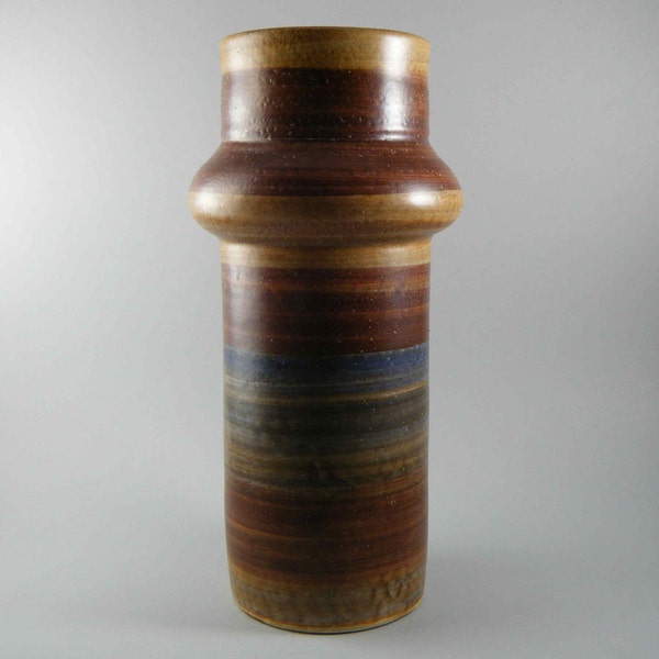Vintage Modernist Studio Pottery Vase in Hand Painted Earth Tones