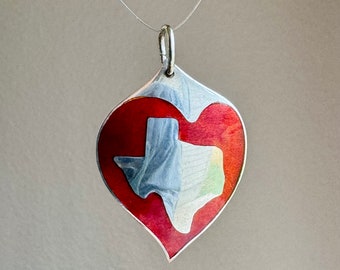 Vintage John Szymak Modernist Texas Heart Pendant Sterling Silver & Red Enamel