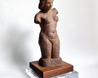 Lovely Vintage Terra Cotta Sculpture Nude Woman, Mid Century Modern Signed 1960s