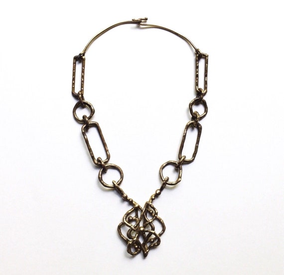 Studio Brutalist Bronze Necklace, 1970s Vintage Ru