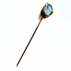 Antique 14K Matte Yellow Gold Arts & Crafts Opal Stick Pin Victorian Edwardian image 3