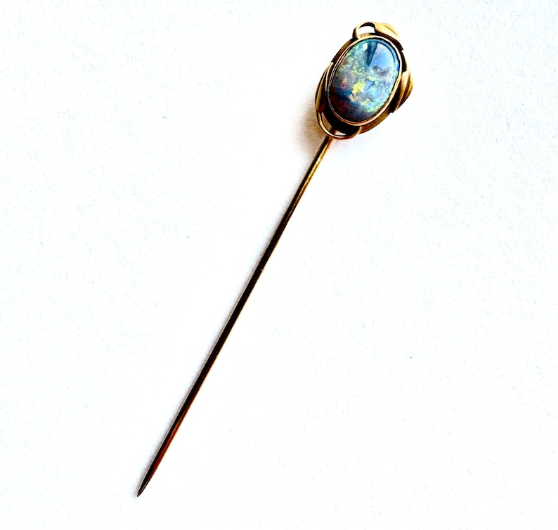 Antique 14K Matte Yellow Gold Arts & Crafts Opal Stick Pin Victorian Edwardian image 3