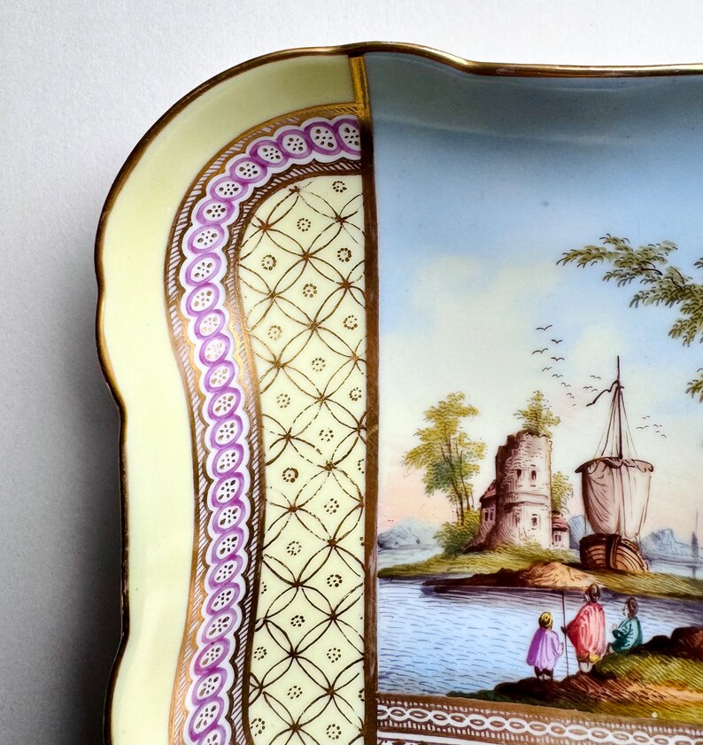 Antique Helena Wolfsohn Dresden Hand Painted Porcelain Cappricio Landscape Bowl image 5