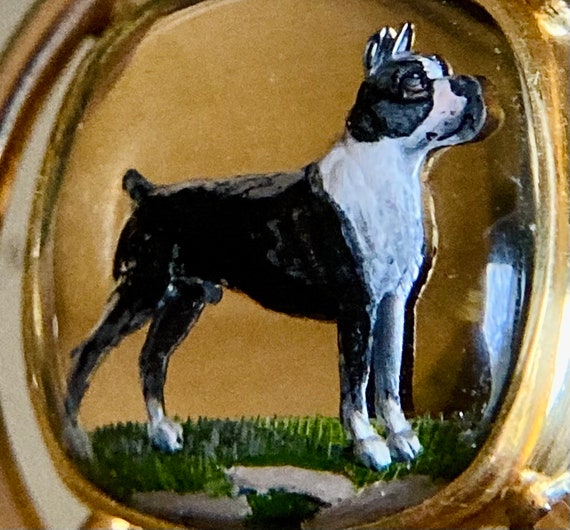 Antique Victorian 14K Gold Essex Crystal Dog Pend… - image 2