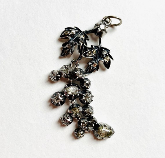 Large Antique Silver Diamond Grape Cluster Pendan… - image 10