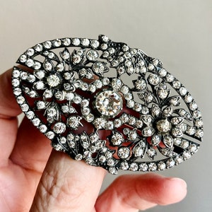 Impressive Large Antique Edwardian Silver & Paste Faux Diamond Glass Brooch image 6