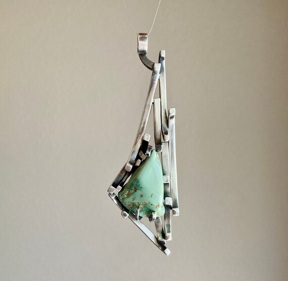 Cool Modernist Sterling Silver & Turquoise ? Pend… - image 2