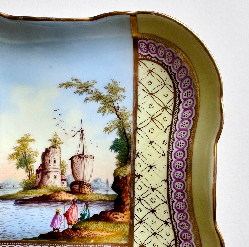 Antique Helena Wolfsohn Dresden Hand Painted Porcelain Cappricio Landscape Bowl image 2