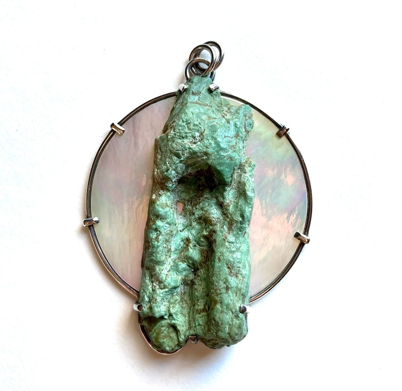 Large Modernist Sterling Silver Turquoise MOP Pendant Studio Avant Garde Vtg image 1