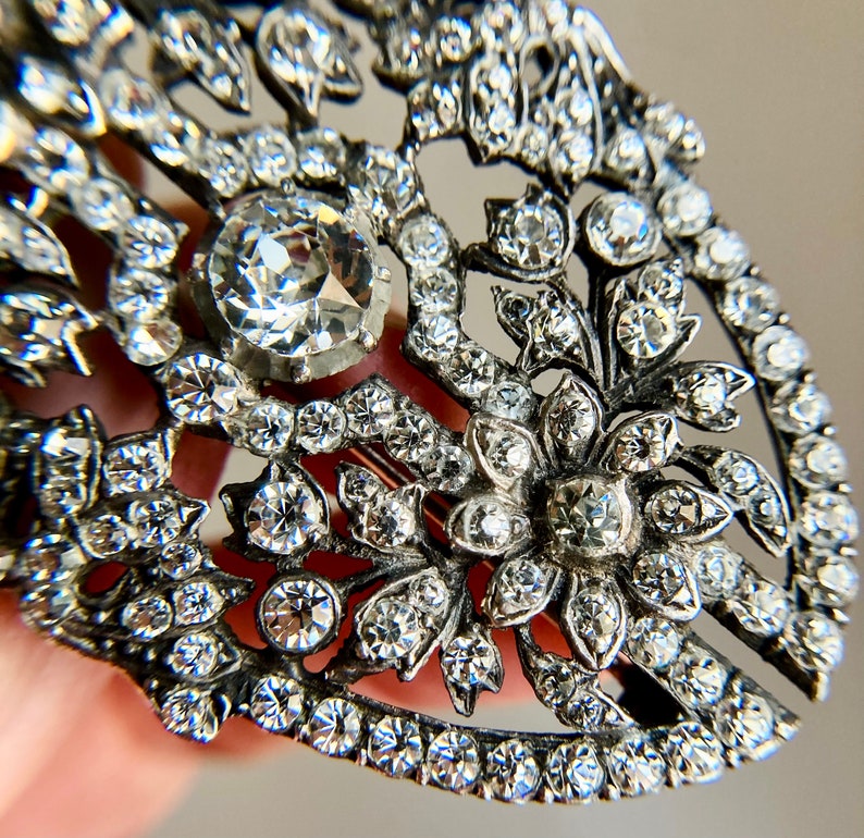 Impressive Large Antique Edwardian Silver & Paste Faux Diamond Glass Brooch image 4