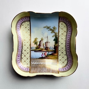 Antique Helena Wolfsohn Dresden Hand Painted Porcelain Cappricio Landscape Bowl image 1