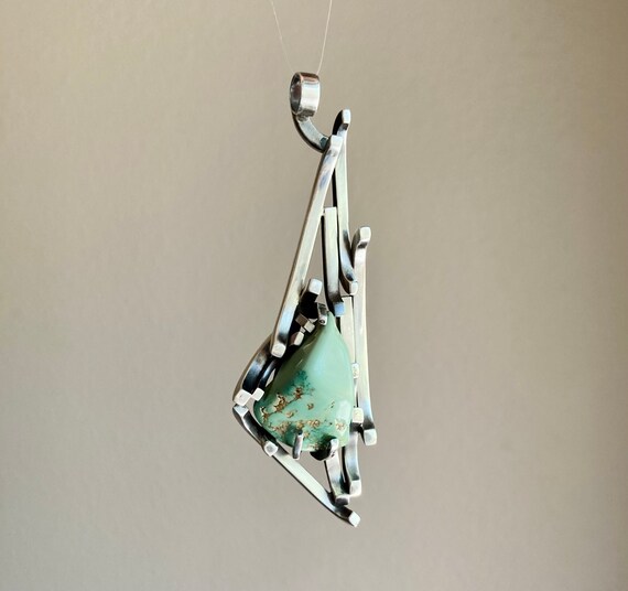 Cool Modernist Sterling Silver & Turquoise ? Pend… - image 3