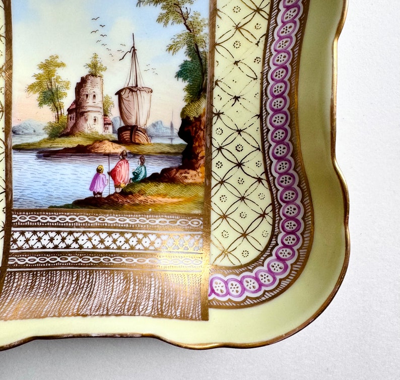 Antique Helena Wolfsohn Dresden Hand Painted Porcelain Cappricio Landscape Bowl image 3