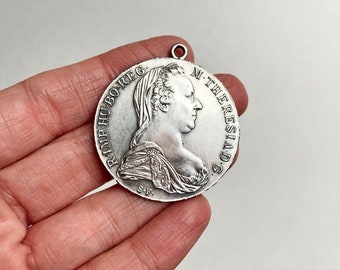 Vintage Restrike 1780 Maria Theresia Silver Thaler Coin Medallion / Pendant, 28g