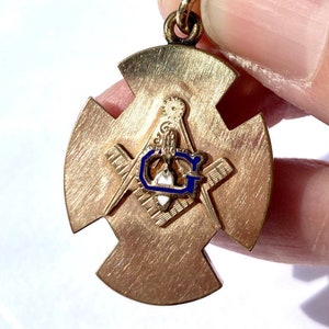 Antique Gold Filled Onyx & Enamel Masonic Cross Fob Pendant, Victorian Edwardian image 5