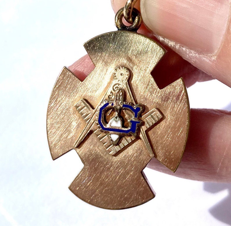 Antique Gold Filled Onyx & Enamel Masonic Cross Fob Pendant, Victorian Edwardian image 5