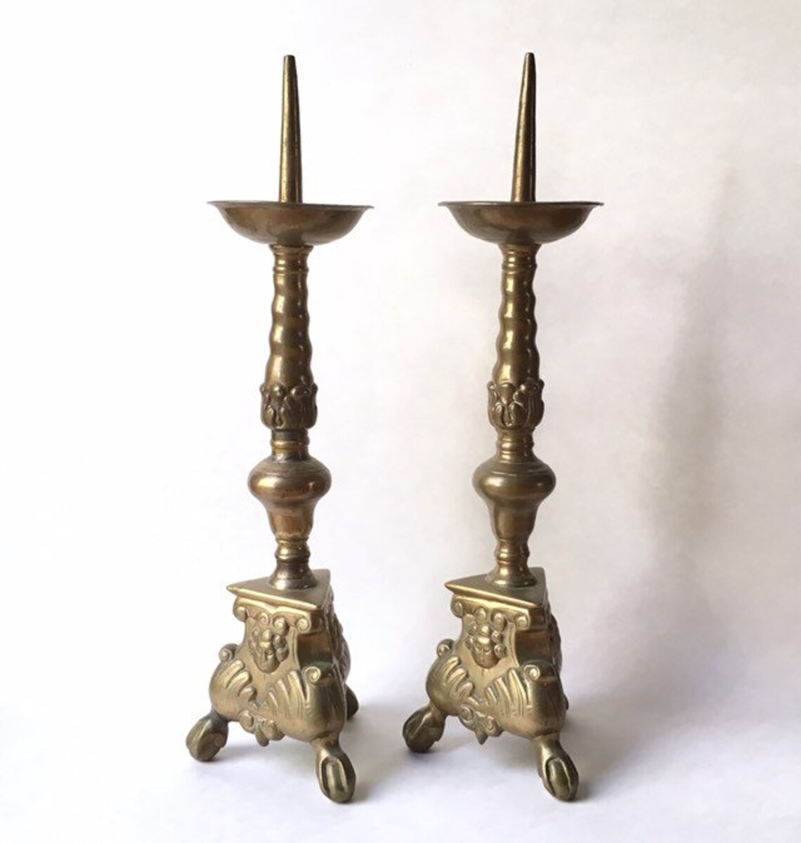 Antique Flemish Baroque Brass Pricket Candlesticks 17th Etsy