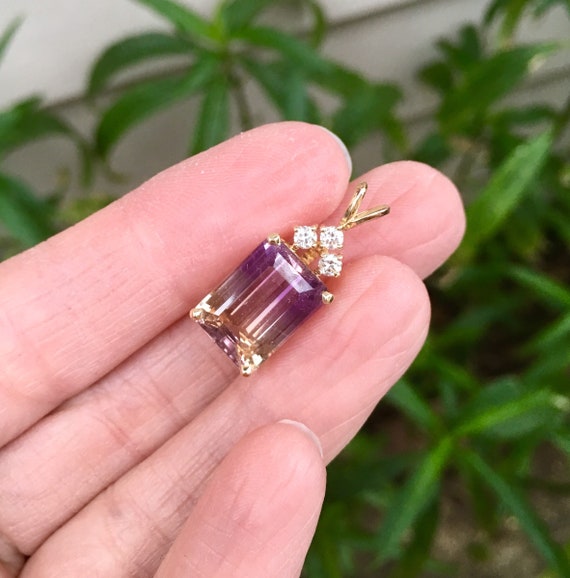 Large 14K Yellow Gold Emerald Cut Ametrine Amethy… - image 7