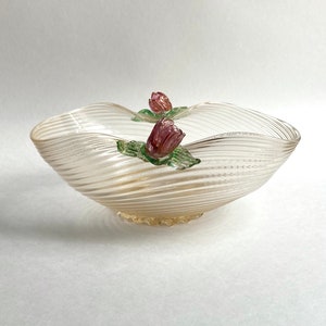 Likely Barovier & Toso Vintage Art Deco Glass Centerpiece Bowl Gold Pink Tulips image 5