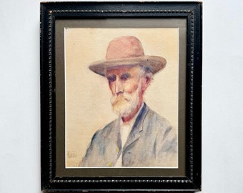 Antique Watercolor Portrait Painting of Elderly Southern Gentleman, 1880s Signed