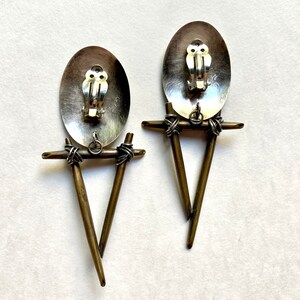 Cool Postmodern Studio Made Sterling Silver & Bronze Earrings, 1992 Vintage Clip image 8