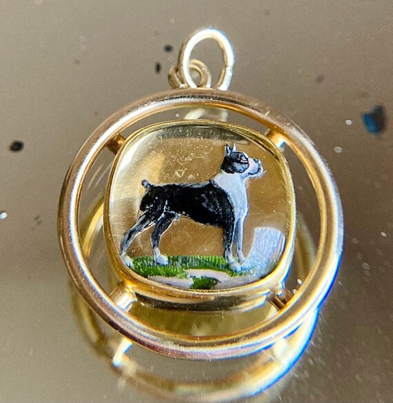 Antique Victorian 14K Gold Essex Crystal Dog Pend… - image 7