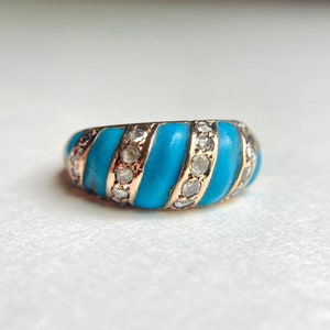 Antique Victorian 14K Gold Diamond & Turquoise Enamel Band Ring, sz 7.25 7.2g Bild 1