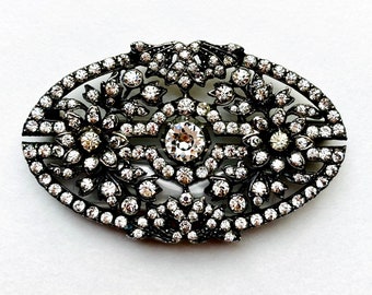 Impressive Large Antique Edwardian Silver & Paste Faux Diamond Glass Brooch