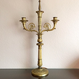 Possibly Claude Galle? Antique French Empire Gilt Bronze Candelabrum Table Lamp