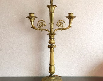 Possibly Claude Galle? Antique French Empire Gilt Bronze Candelabrum Table Lamp