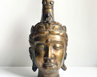 Vintage Gilt Bronze Bust Buddhist Deity Kannon Bosatsu Guanyin 20th C Japan? 17”