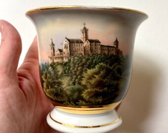 Lovely Antique Porcelain Painted Chocolate Cup of Wartburg Castle Germany