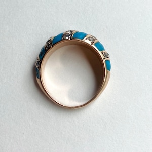 Antique Victorian 14K Gold Diamond & Turquoise Enamel Band Ring, sz 7.25 7.2g Bild 8