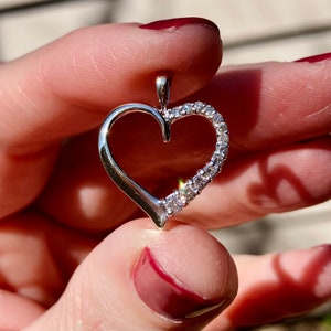 Vintage 14K White Gold Diamond Heart Pendant, Mothers Day Anniversary Gift image 8