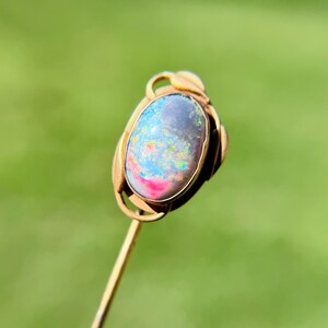 Antique 14K Matte Yellow Gold Arts & Crafts Opal Stick Pin Victorian Edwardian image 4