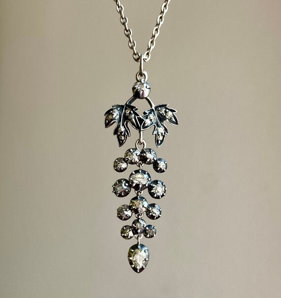 Large Antique Silver Diamond Grape Cluster Pendan… - image 8