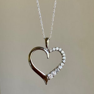 Vintage 14K White Gold Diamond Heart Pendant, Mothers Day Anniversary Gift image 2
