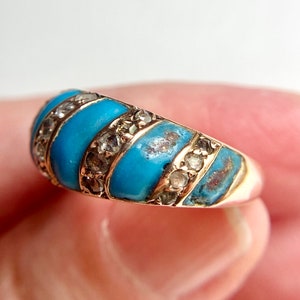 Antique Victorian 14K Gold Diamond & Turquoise Enamel Band Ring, sz 7.25 7.2g Bild 6