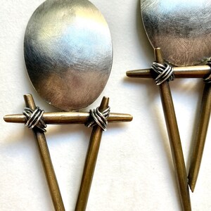 Cool Postmodern Studio Made Sterling Silver & Bronze Earrings, 1992 Vintage Clip image 5