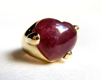 Vintage Pomellato 18K Gold Pink Tourmaline Griffe Heart Ring, Fits ~5.25 18.8g