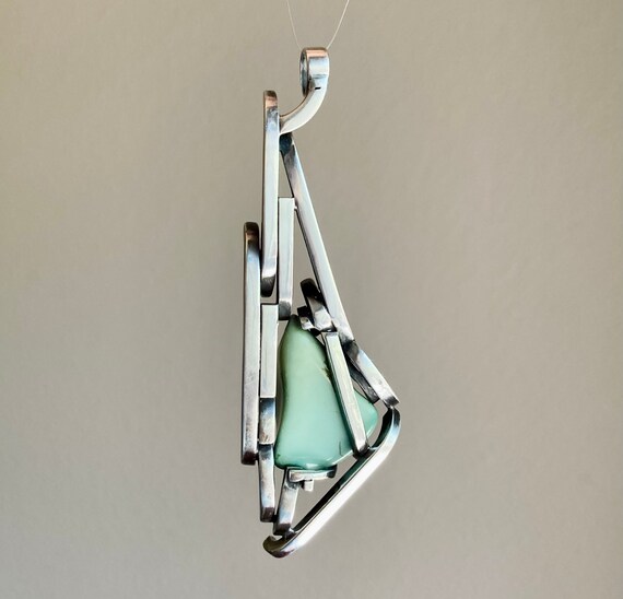 Cool Modernist Sterling Silver & Turquoise ? Pend… - image 9