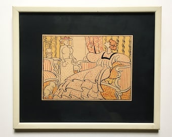 Rare Thomas Theodor Heine Lithograph Satirical Cartoon Mother & Angry Daughter