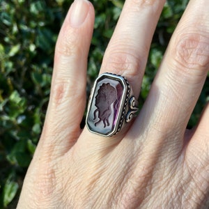 Extasia Sterling Silver Victorian Revival Purple Amethyst Glass Intaglio Ring, 7