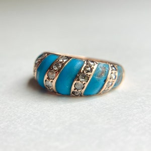 Antique Victorian 14K Gold Diamond & Turquoise Enamel Band Ring, sz 7.25 7.2g Bild 2