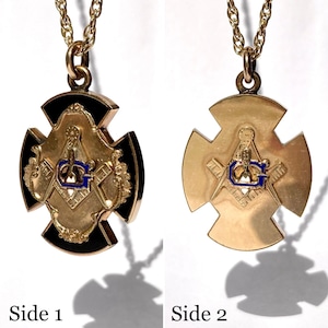 Antique Gold Filled Onyx & Enamel Masonic Cross Fob Pendant, Victorian Edwardian image 1