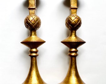 Pair of Gilt Brass Pomme de Pin Candlesticks after Alberto Giacometti, Modernism