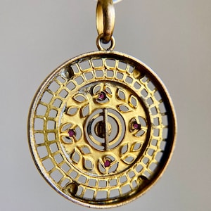 Antique Gold Filled Faux Ruby & Pearl Medallion Pendant Edwardian Art Nouveau image 10