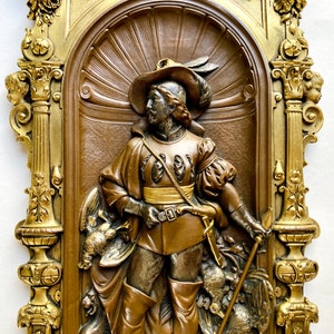 Antique Gustav Grohe Gilt Bronze Plaque German Pikeman 19thC Renaissance Revival image 4