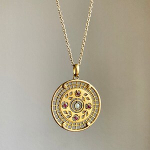 Antique Gold Filled Faux Ruby & Pearl Medallion Pendant Edwardian Art Nouveau image 3