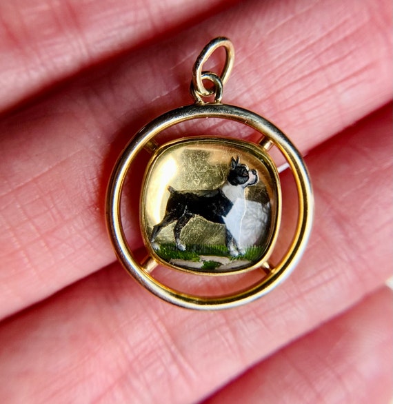 Antique Victorian 14K Gold Essex Crystal Dog Pend… - image 6